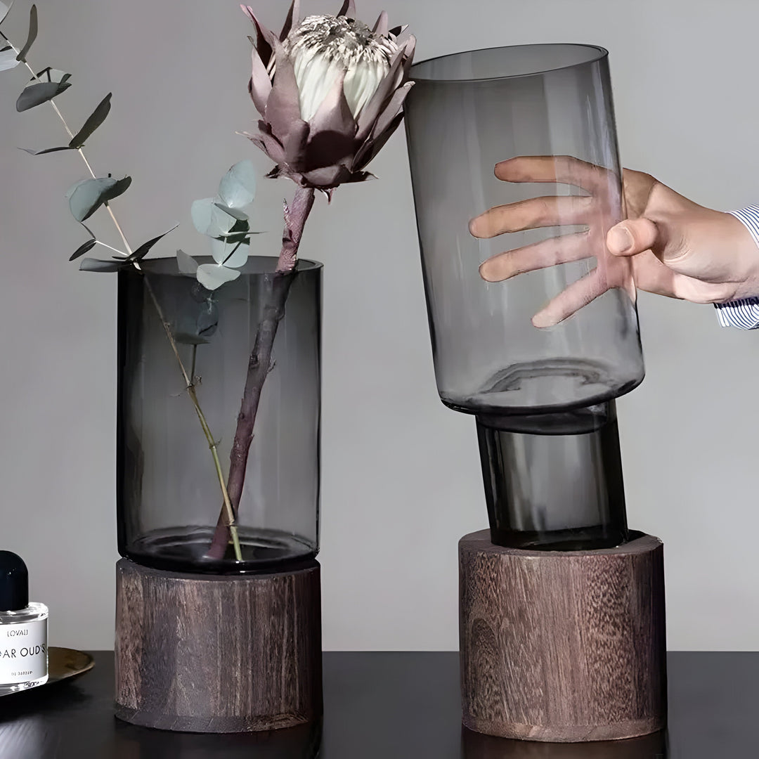 TranquilBloom Vase – European Hydroponics Wood and Glass Vase | Stornfield