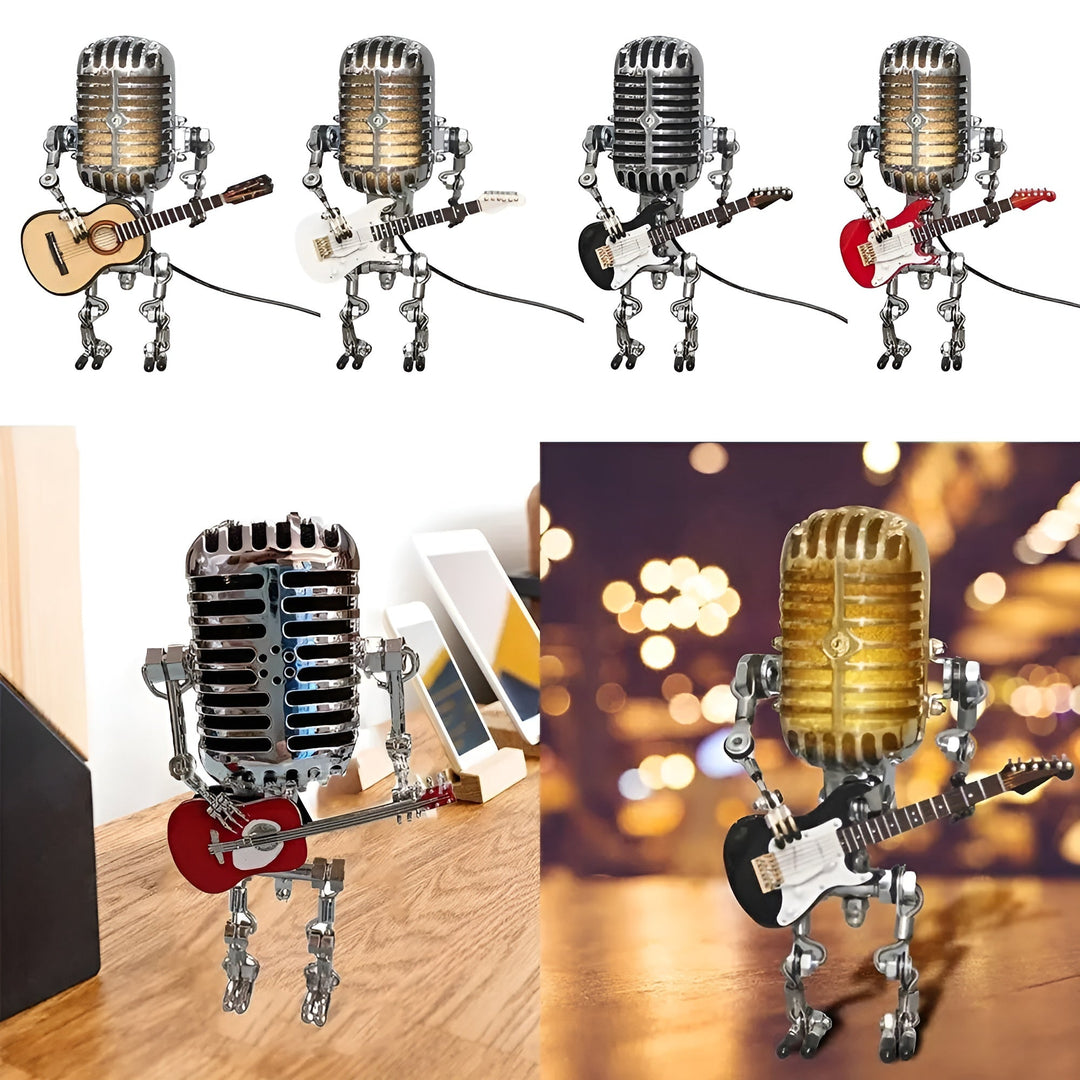 Robot table lamp with guitar – LED decor in vintage style for desk | Stornfield
