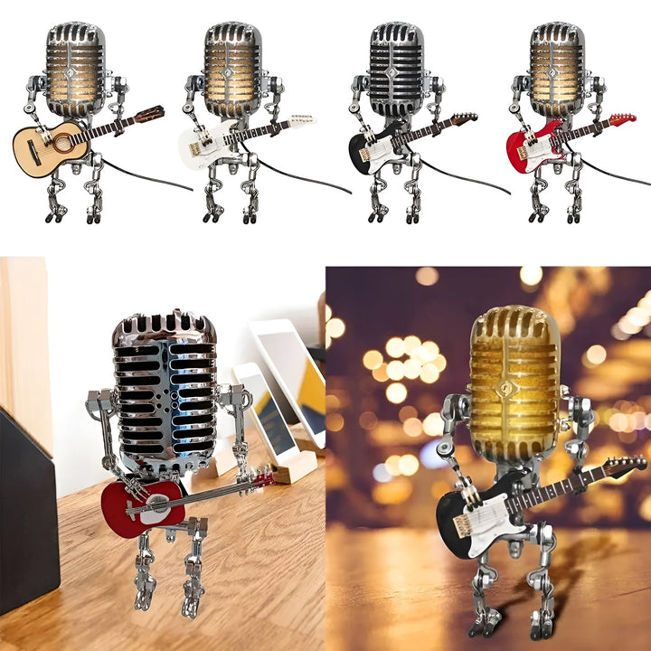 Robot table lamp with guitar – LED decor in vintage style for desk | Stornfield