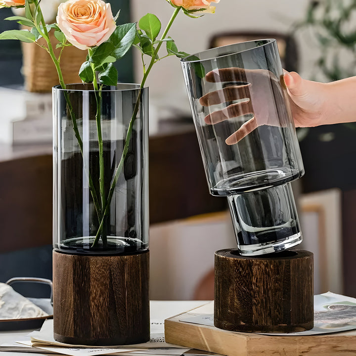 TranquilBloom Vase – European Hydroponics Wood and Glass Vase | Stornfield