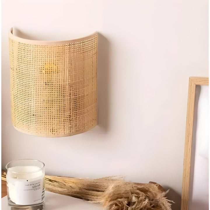 Contemporary Rattan Woven Wall Lamp - WeaveGlow | Stornfield