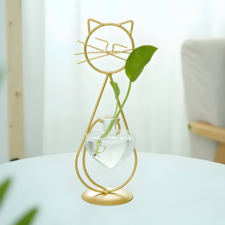 AquaPurr Vase - Hydroponic Glass Heart Vase with Cat-Shaped Holder | Stornfield
