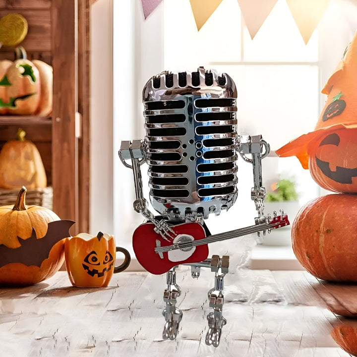 Robot table lamp with guitar – LED decor in vintage style for desk | Stornfield