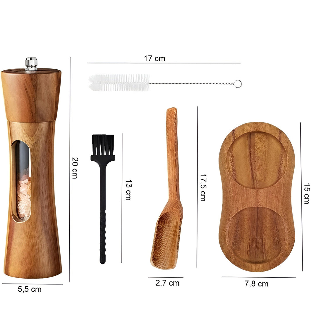 Manual salt and pepper mills – wood design with acrylic window | Set of 2 mills | Stornfield