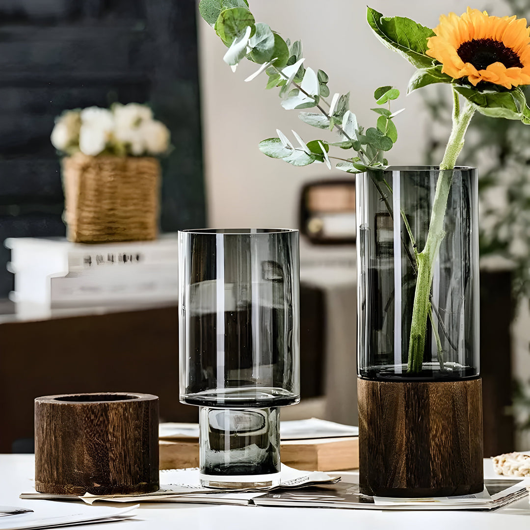 TranquilBloom Vase – European Hydroponics Wood and Glass Vase | Stornfield