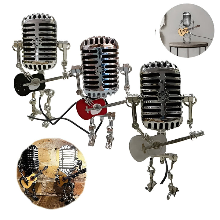 Robot table lamp with guitar – LED decor in vintage style for desk | Stornfield