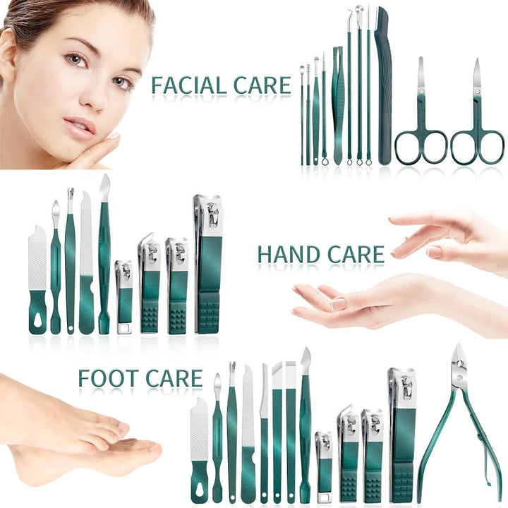 Stornfield | Stainless Steel Grooming Set | 7, 13, or 24-Piece Kits for Manicures & Pedicures at Home or Travel