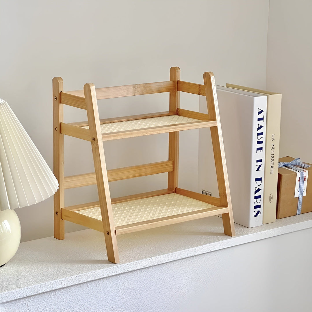 Bamboo imitation kitchen shelf – 2-tier organizer for cups & accessories | Stornfield