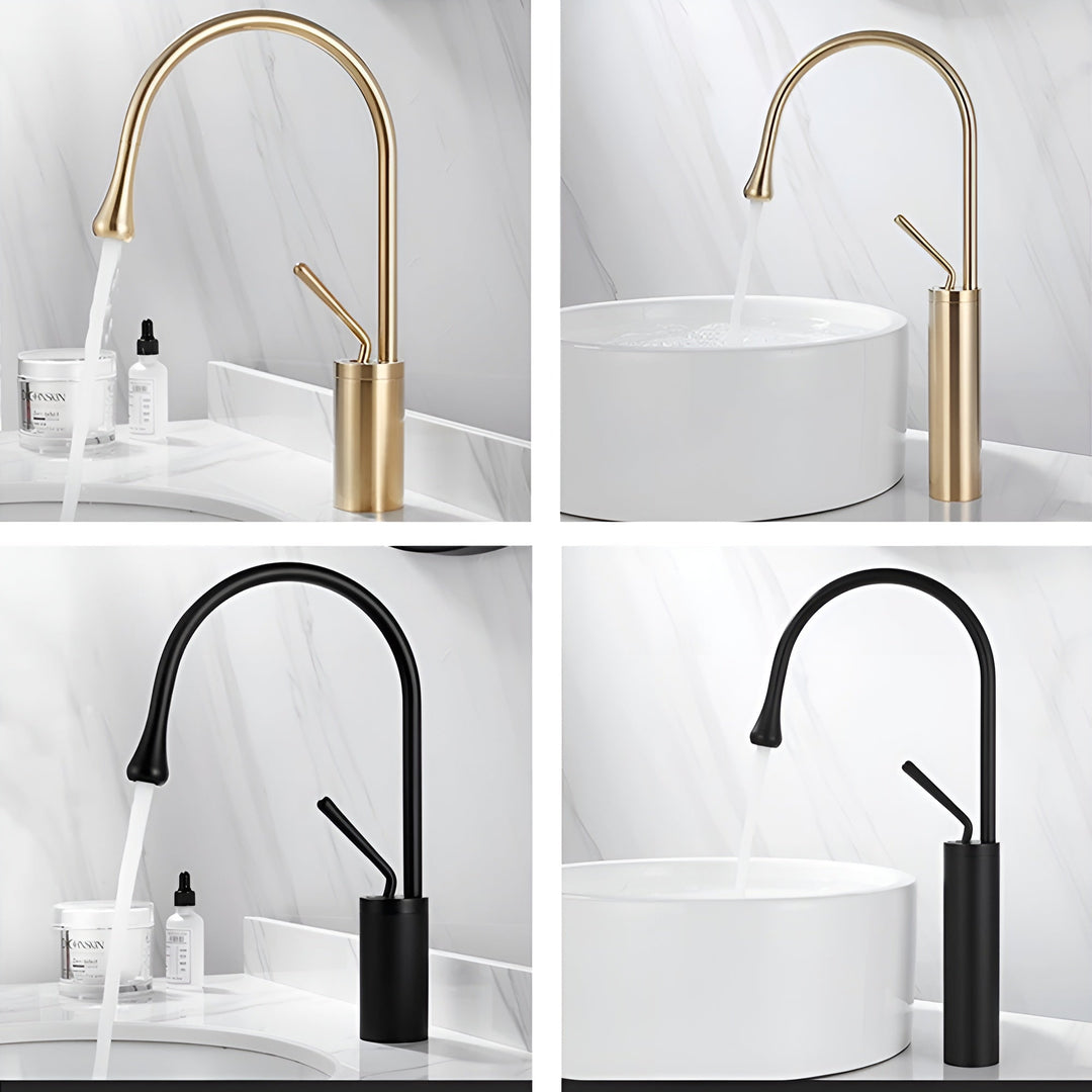 Washbasin tap in brushed look – countertop tap, hot-cold mixer, brass fitting for the living area | Stornfield