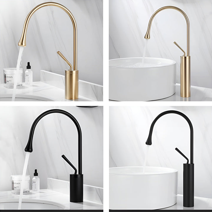 Washbasin tap in brushed look – countertop tap, hot-cold mixer, brass fitting for the living area | Stornfield