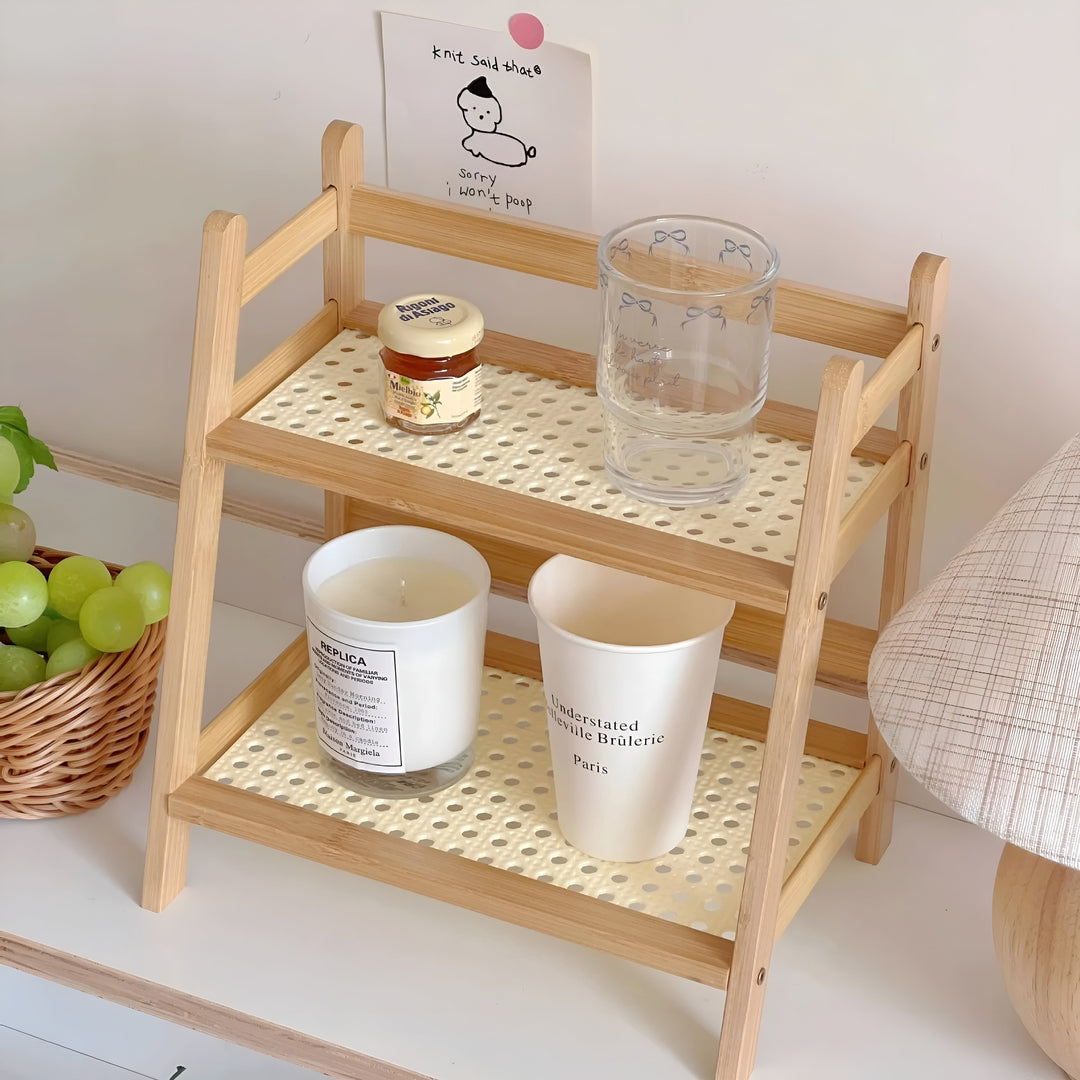 Bamboo imitation kitchen shelf – 2-tier organizer for cups & accessories | Stornfield