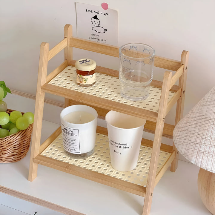 Bamboo imitation kitchen shelf – 2-tier organizer for cups & accessories | Stornfield