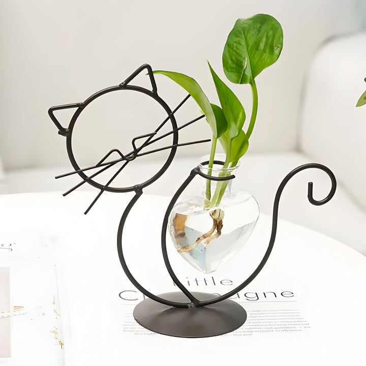 AquaPurr Vase - Hydroponic Glass Heart Vase with Cat-Shaped Holder | Stornfield