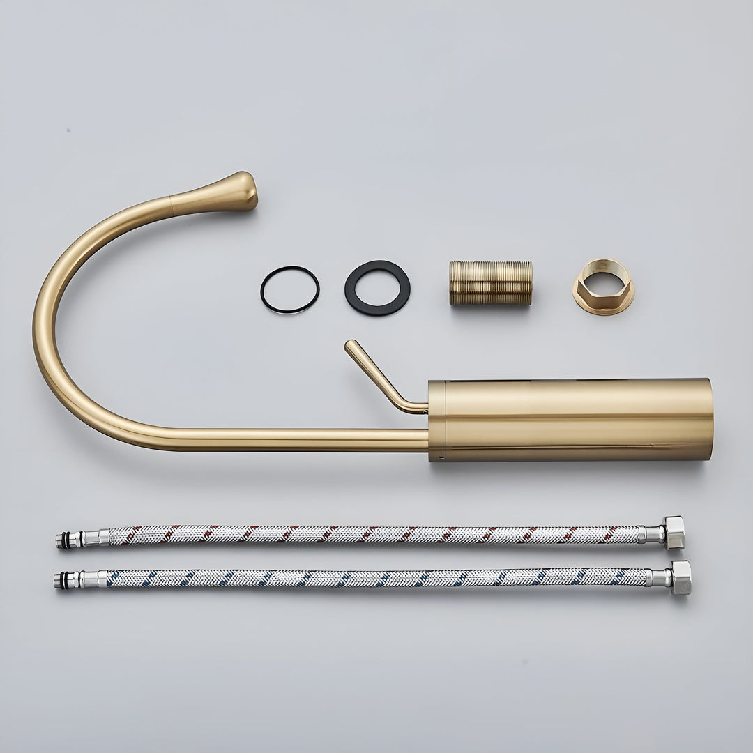 Washbasin tap in brushed look – countertop tap, hot-cold mixer, brass fitting for the living area | Stornfield
