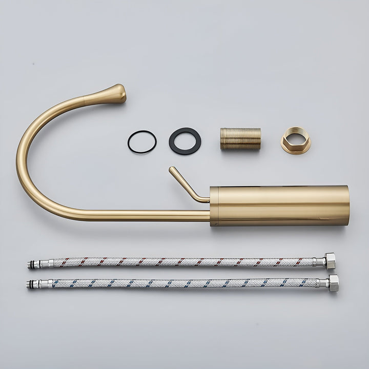Washbasin tap in brushed look – countertop tap, hot-cold mixer, brass fitting for the living area | Stornfield