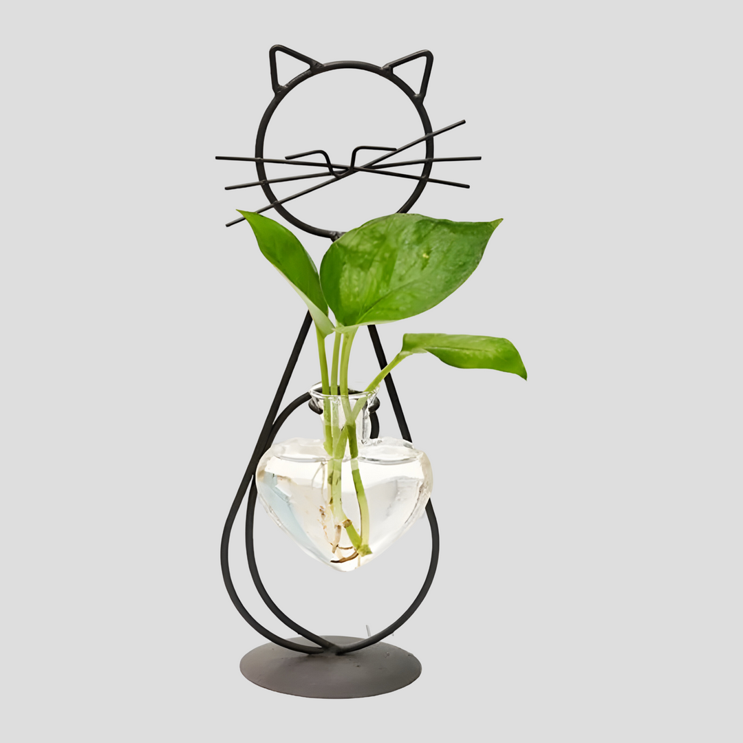 AquaPurr Vase - Hydroponic Glass Heart Vase with Cat-Shaped Holder | Stornfield