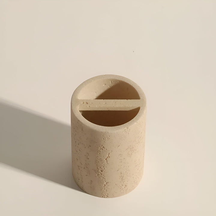 Natural stone toothbrush holder – with soap dispenser and shelf | Elegant bathroom accessories made of travertine | Stornfield