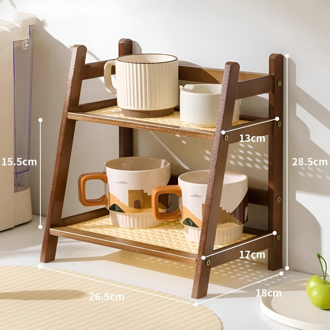 Bamboo imitation kitchen shelf – 2-tier organizer for cups & accessories | Stornfield