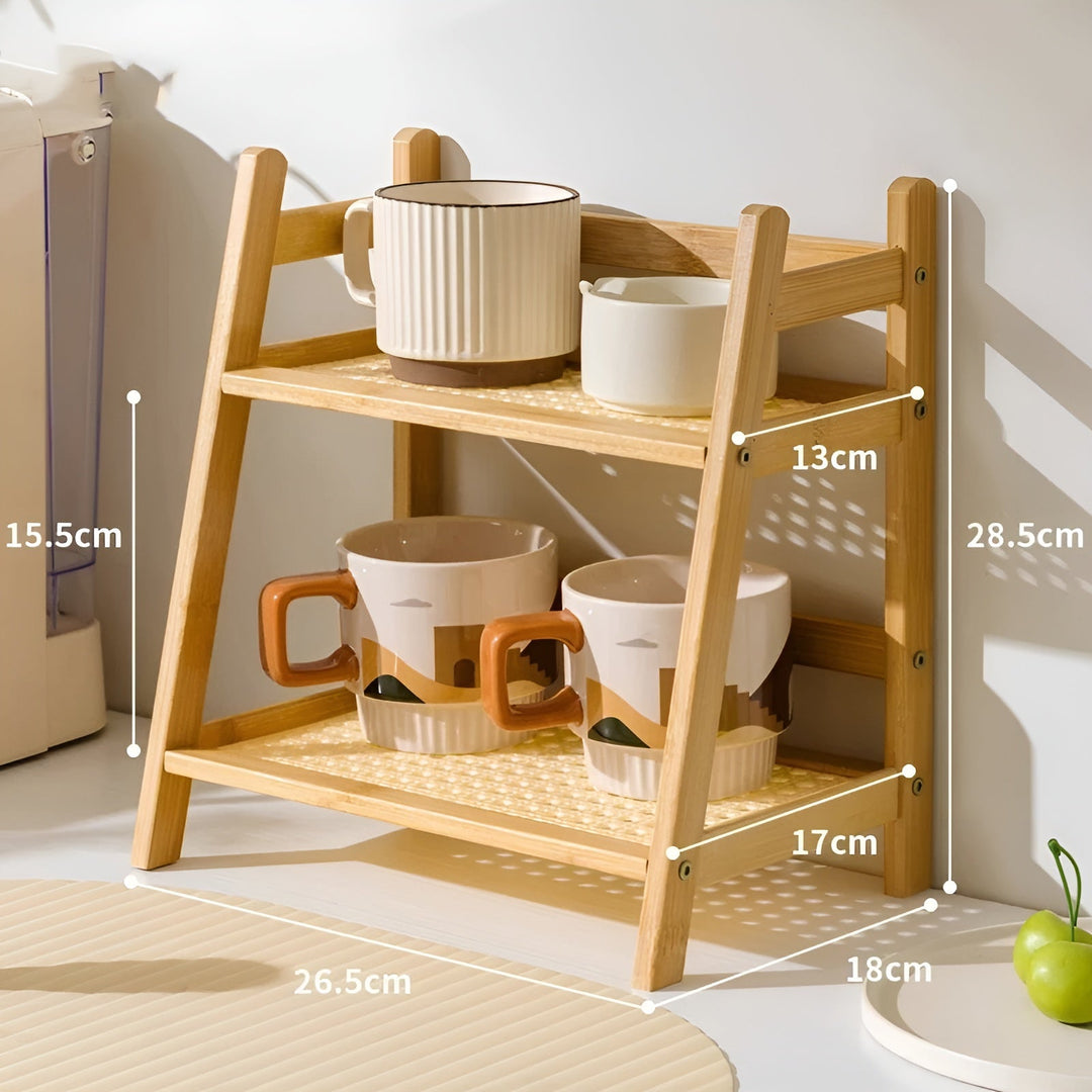 Bamboo imitation kitchen shelf – 2-tier organizer for cups & accessories | Stornfield