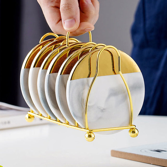 Stornfield | Marbled Ceramic Coaster Set with Holder