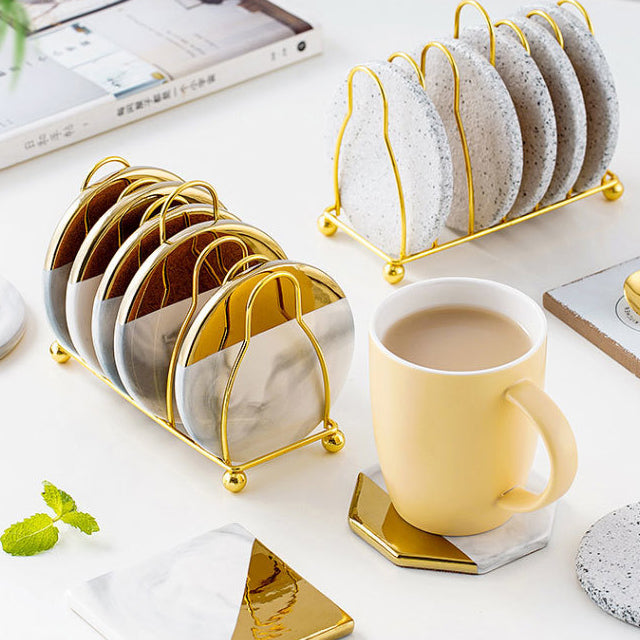 Stornfield | Marbled Ceramic Coaster Set with Holder