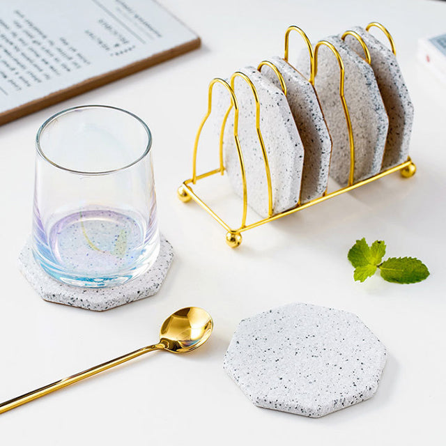 Stornfield | Marbled Ceramic Coaster Set with Holder