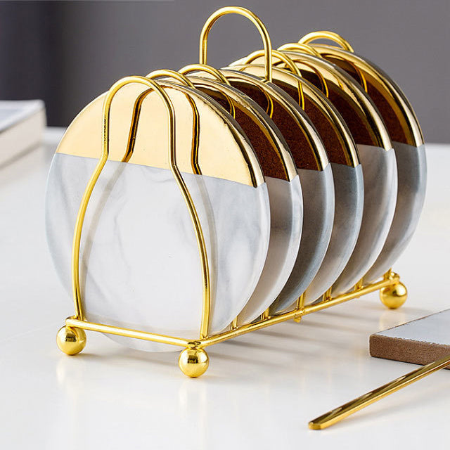 Stornfield | Marbled Ceramic Coaster Set with Holder