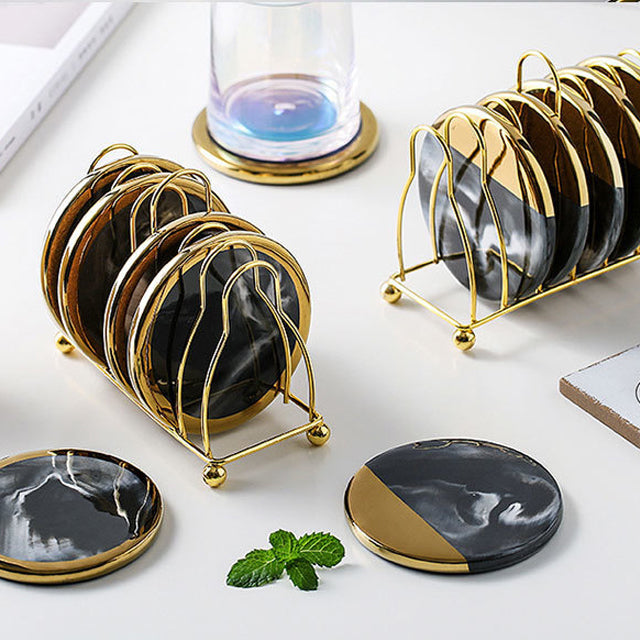 Stornfield | Marbled Ceramic Coaster Set with Holder