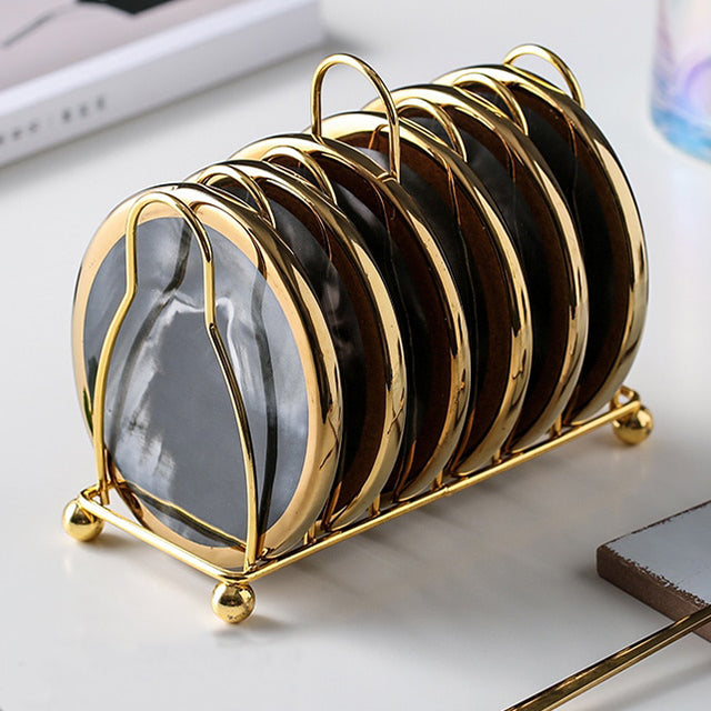 Stornfield | Marbled Ceramic Coaster Set with Holder