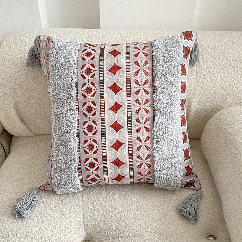 Housse de coussin à franges doublée bohème