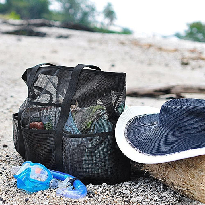 Foldable Mesh Beach Tote with 9 Pockets for Family Days | Stornfield