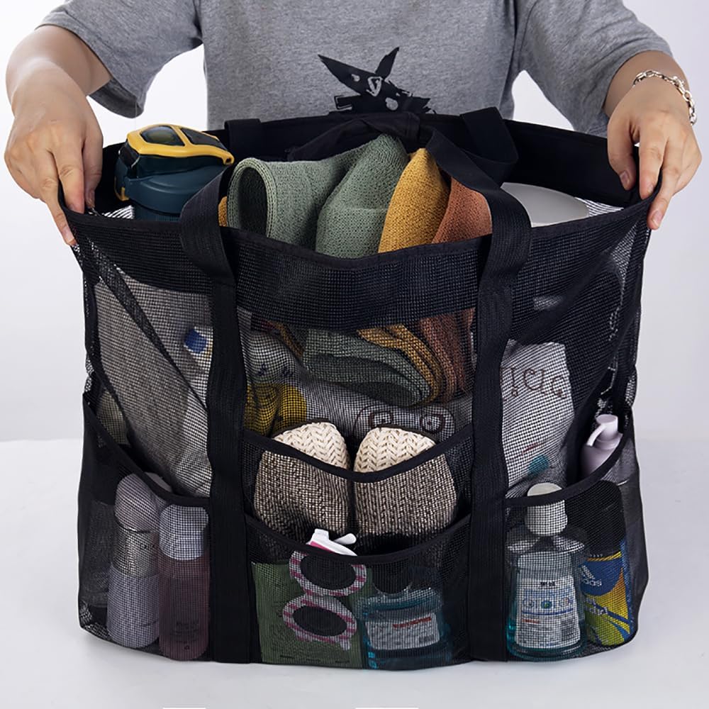 Foldable Mesh Beach Tote with 9 Pockets for Family Days | Stornfield