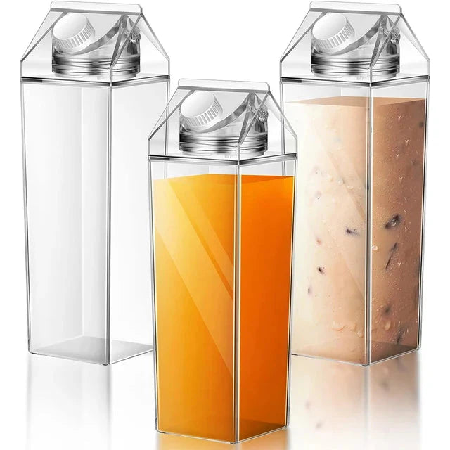 Milk Carton Water Bottle Plastic Square Transparent Drink Storage | Stornfield