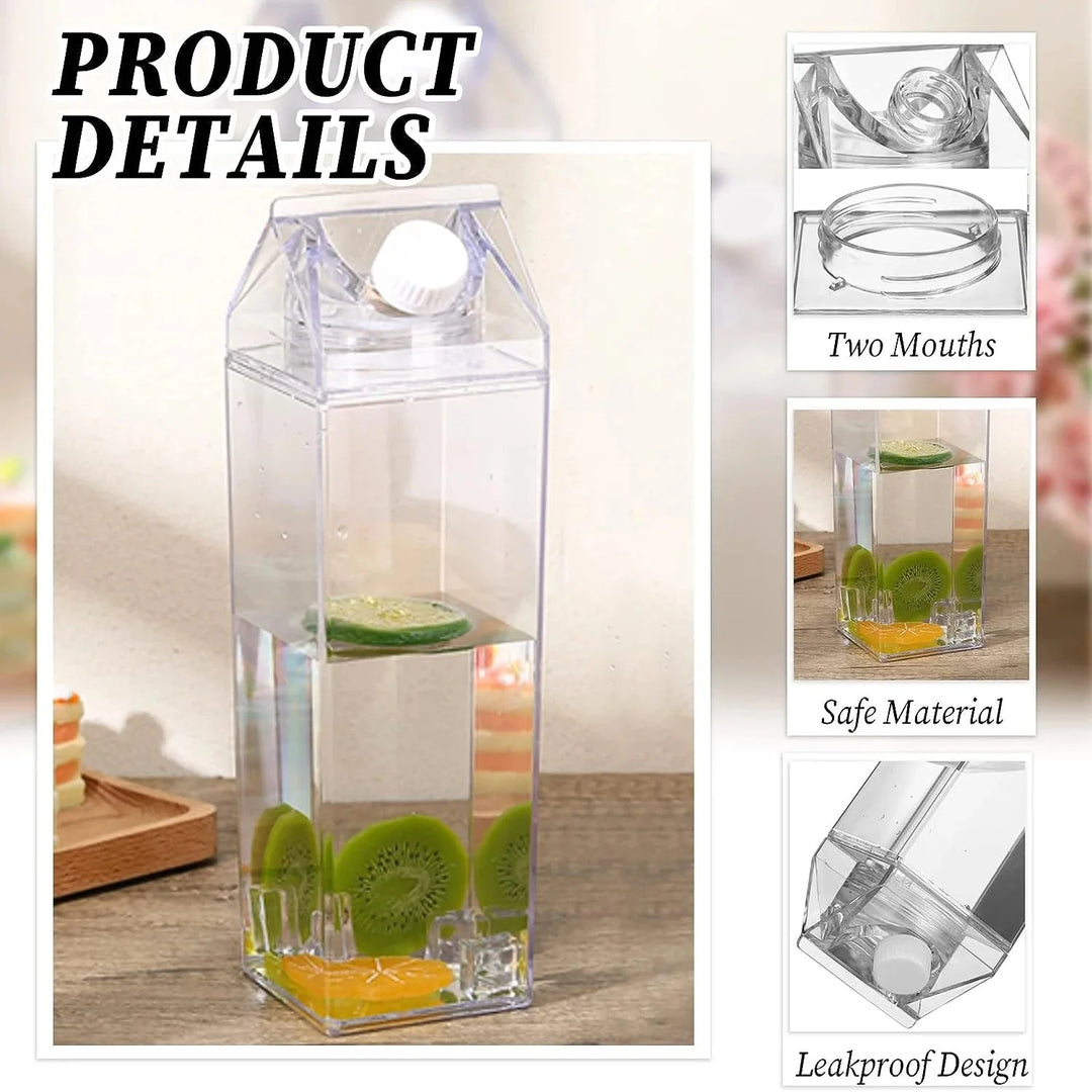 Milk Carton Water Bottle Plastic Square Transparent Drink Storage | Stornfield
