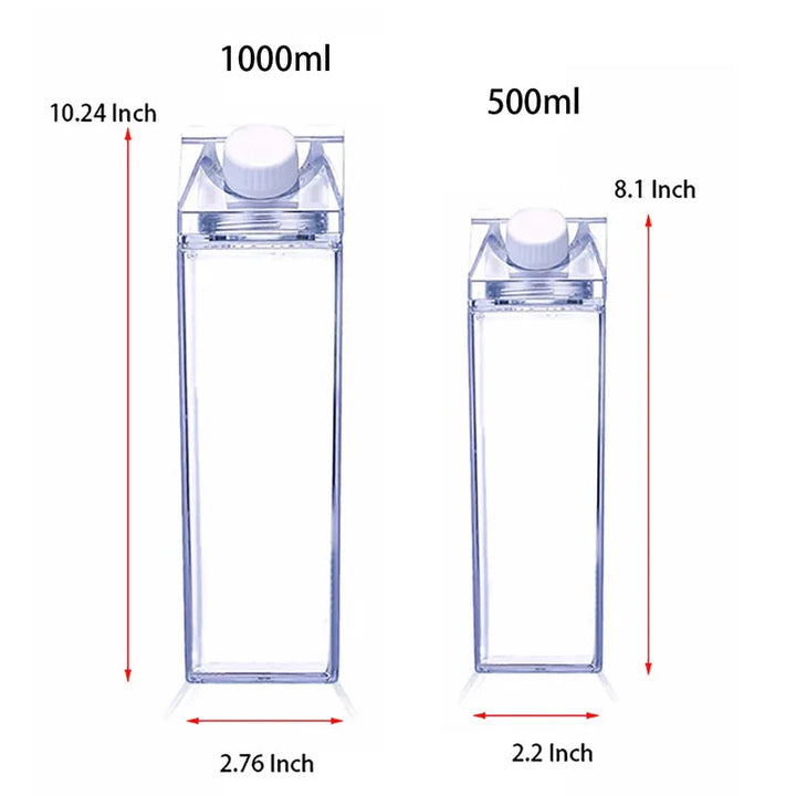 Milk Carton Water Bottle Plastic Square Transparent Drink Storage | Stornfield