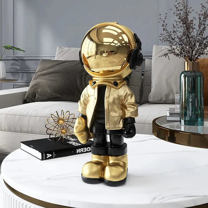 Modern Contemporary Astronaut Statue Gold Plated Resin Decor | Stornfield
