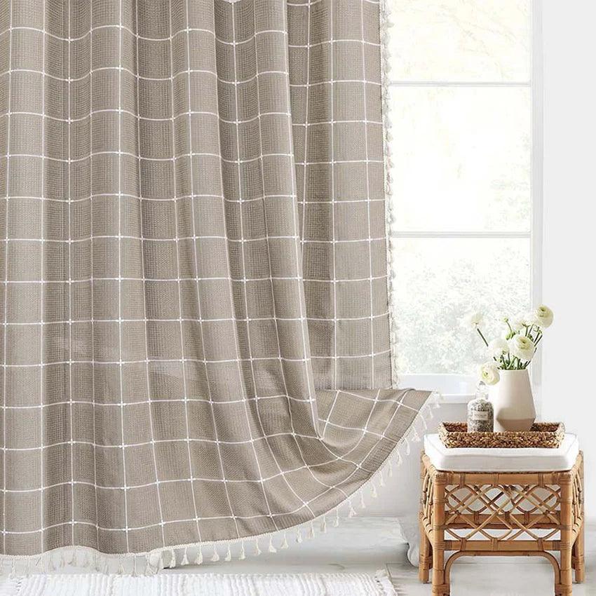 Stornfield | Modern Jacquard Linen Shower Curtain with Fringes (1 Piece) │ For Nordic Bathroom Decor