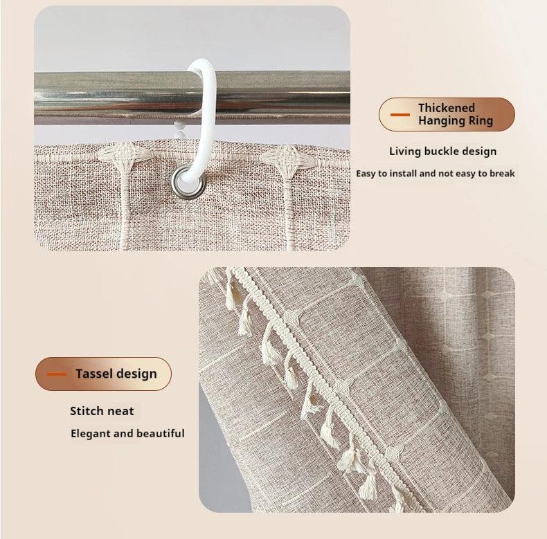 Stornfield | Modern Jacquard Linen Shower Curtain with Fringes (1 Piece) │ For Nordic Bathroom Decor