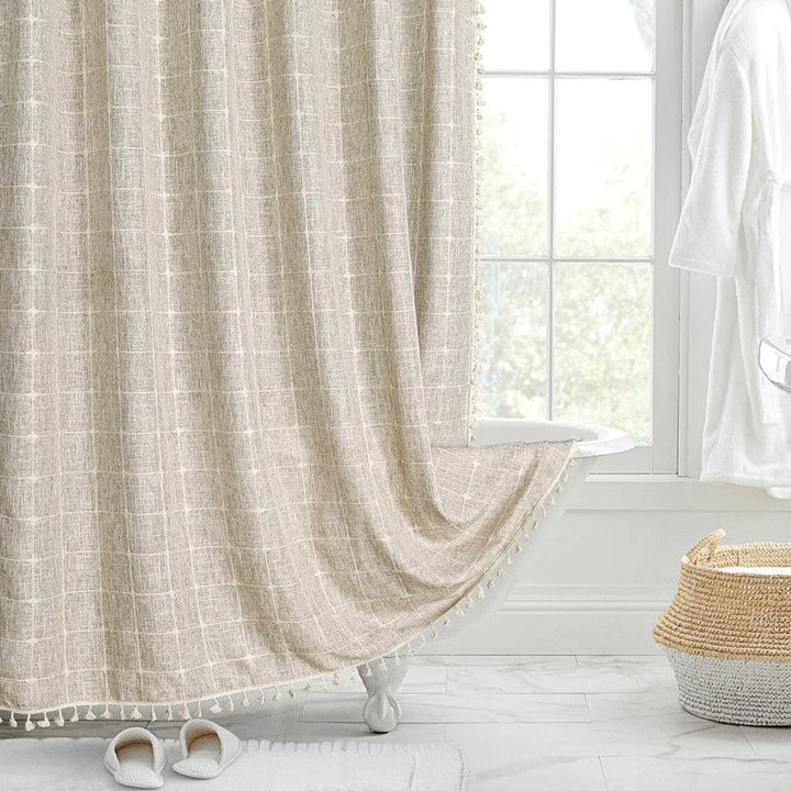 Stornfield | Modern Jacquard Linen Shower Curtain with Fringes (1 Piece) │ For Nordic Bathroom Decor