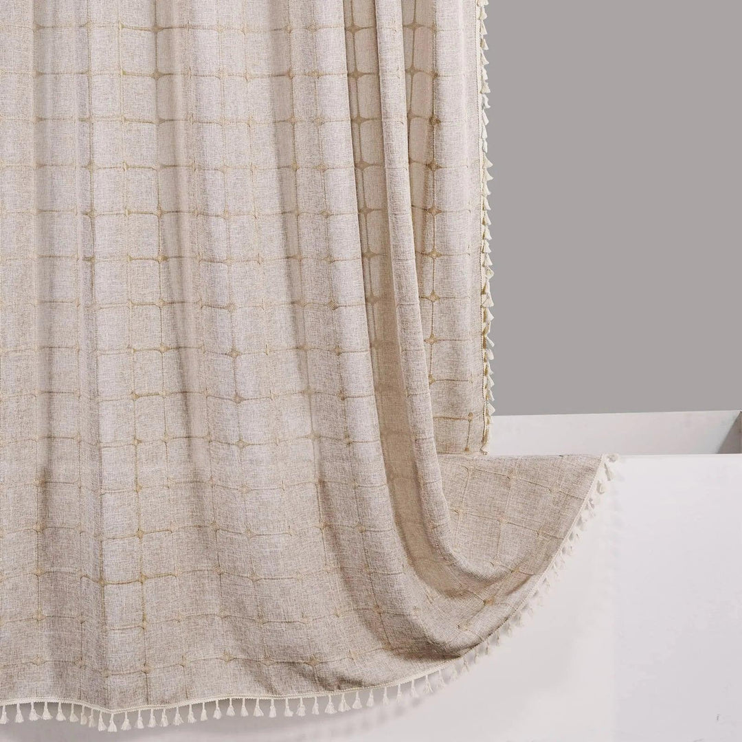 Stornfield | Modern Jacquard Linen Shower Curtain with Fringes (1 Piece) │ For Nordic Bathroom Decor