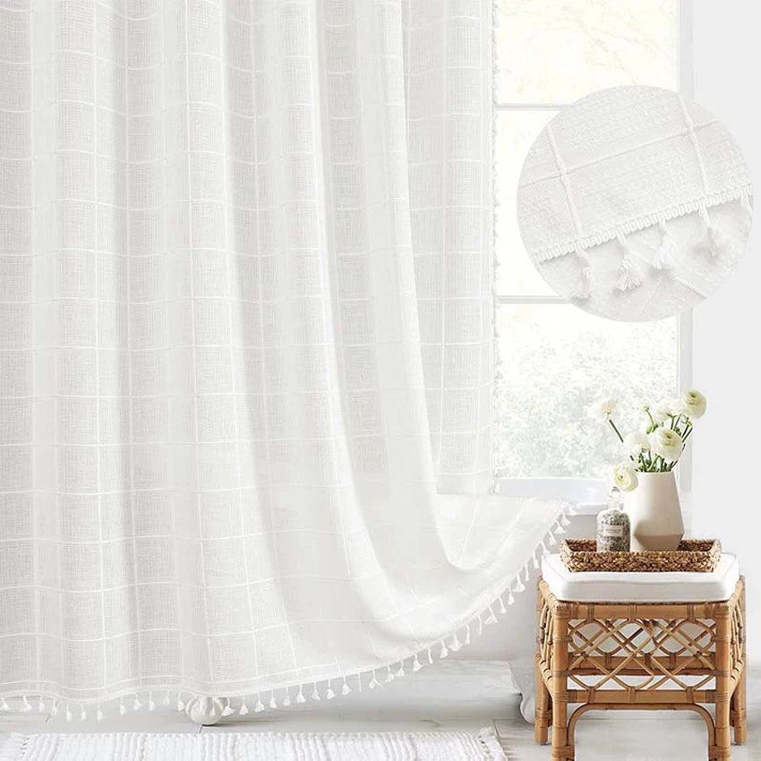 Stornfield | Modern Jacquard Linen Shower Curtain with Fringes (1 Piece) │ For Nordic Bathroom Decor