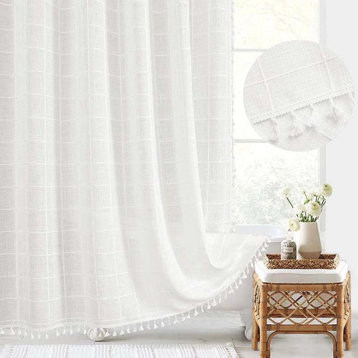 Stornfield | Modern Jacquard Linen Shower Curtain with Fringes (1 Piece) │ For Nordic Bathroom Decor