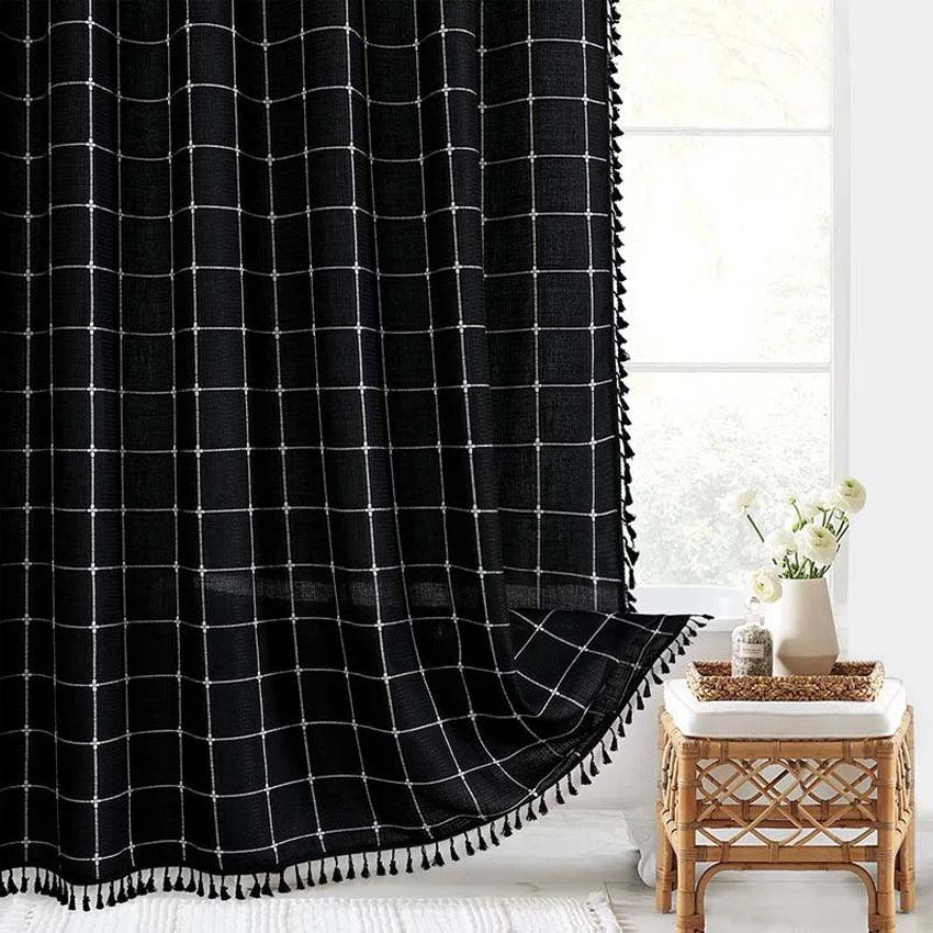 Stornfield | Modern Jacquard Linen Shower Curtain with Fringes (1 Piece) │ For Nordic Bathroom Decor
