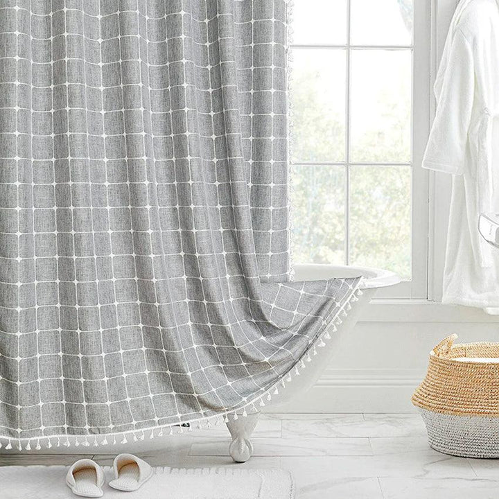 Stornfield | Modern Jacquard Linen Shower Curtain with Fringes (1 Piece) │ For Nordic Bathroom Decor