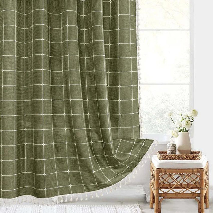 Stornfield | Modern Jacquard Linen Shower Curtain with Fringes (1 Piece) │ For Nordic Bathroom Decor