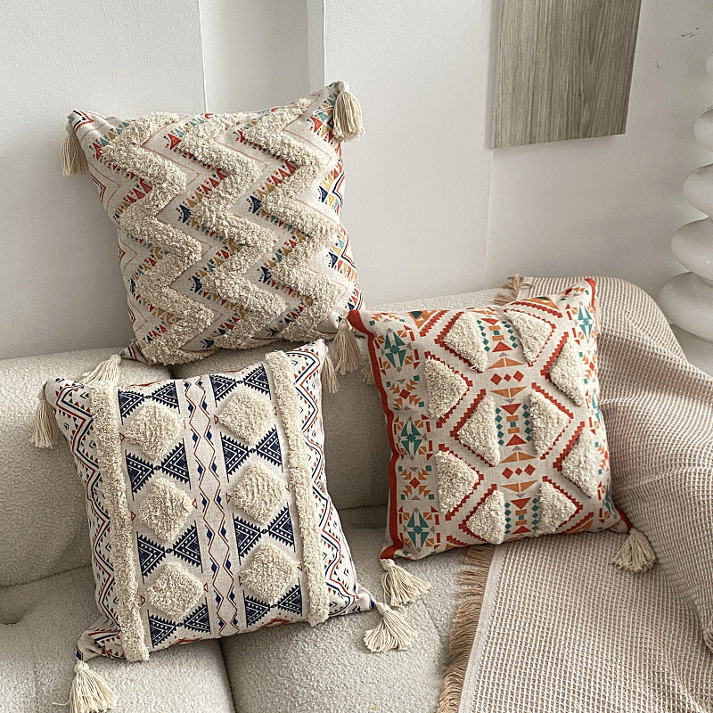 Housse de coussin à franges doublée bohème