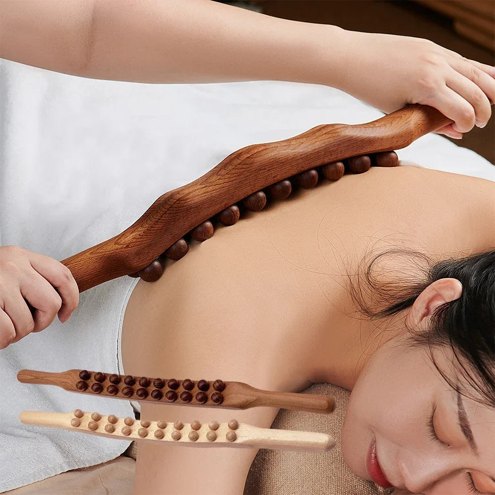 WoodRelax Gua Sha Massage Stick – 60 cm massage tool made of natural wood for deep muscle relaxation | Stornfield