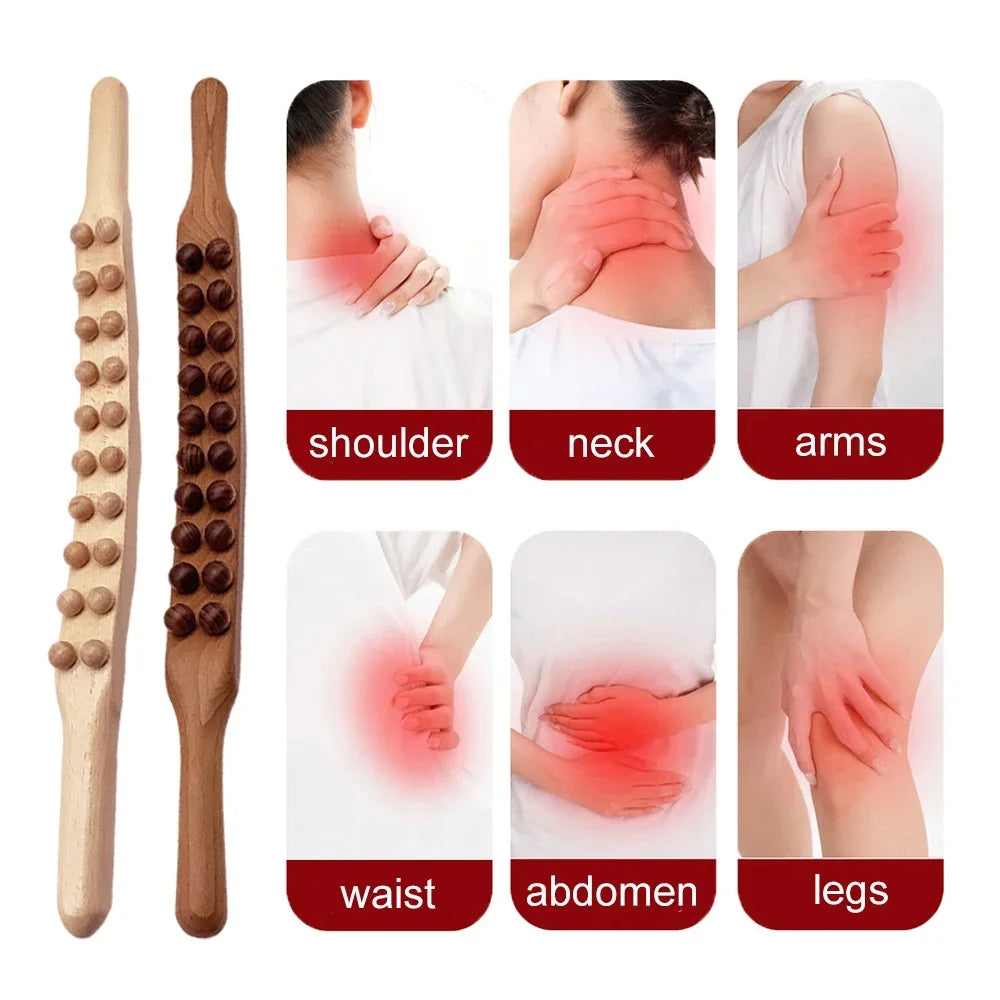 WoodRelax Gua Sha Massage Stick – 60 cm massage tool made of natural wood for deep muscle relaxation | Stornfield