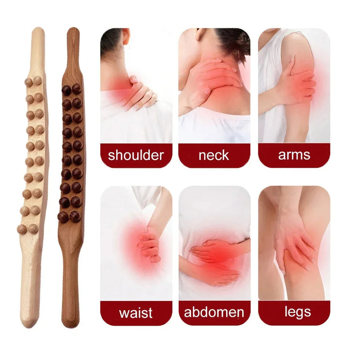 WoodRelax Gua Sha Massage Stick – 60 cm massage tool made of natural wood for deep muscle relaxation | Stornfield