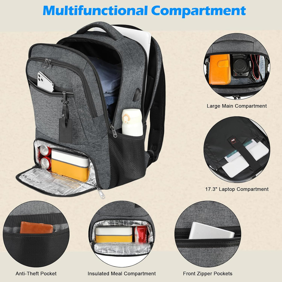 Waterproof Laptop & Lunch Backpack with USB Port – Multi-Compartment Travel Bag | Stornfield